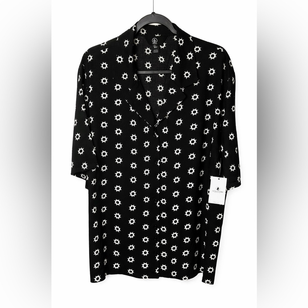 Volcom Sun Print Button Up Shirt Black White Camp Collar Skate Surf Streetwear